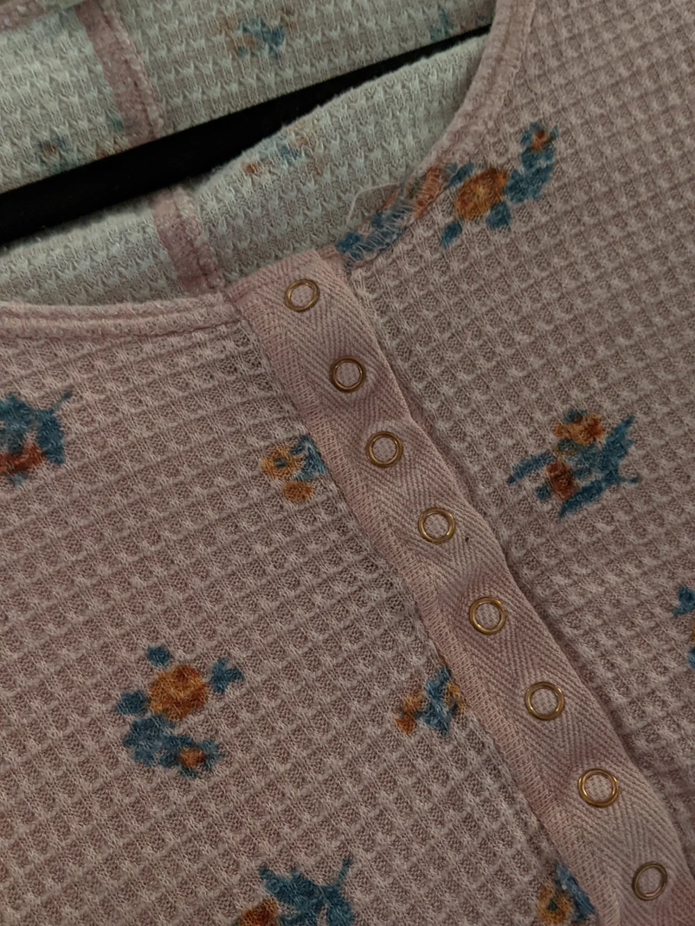 Free People Short-Sleeve Waffle Henley Tops - Pink & Navy